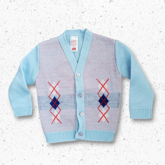 Vintage 80s SEARS Pastel Blue Button Down Toddler Cardigan Sweater  Size 12M - Picture 1 of 4